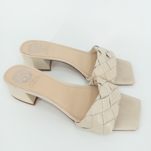 Vince Camuto Cream Braided Slide Sandals 9.5M Square Toe Block Heel Chic Wedding - Picture 1 of 7